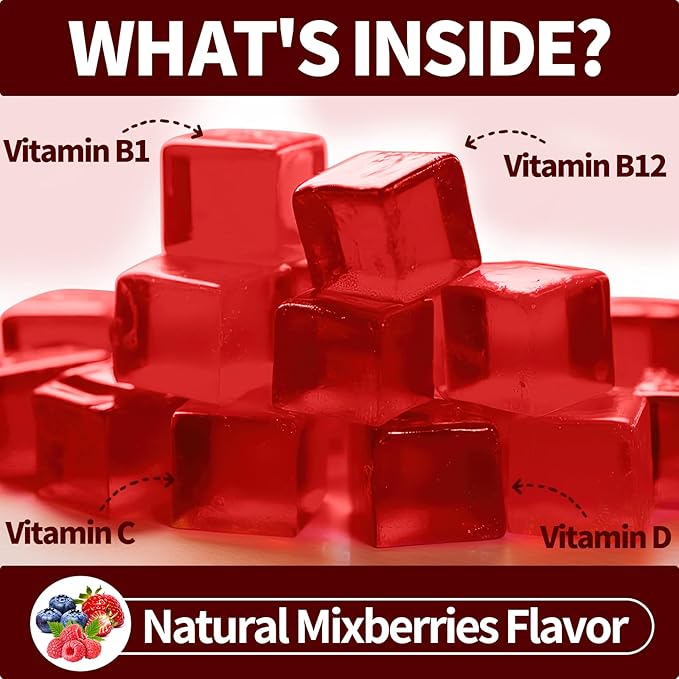Thiamine Vitamin B1 Gummies - 500g Vegan Sugar Free Thiamine Supplement, with Natural Mixed Berries Flavor for Adults & Kids (60 Counts) Focus Supplement