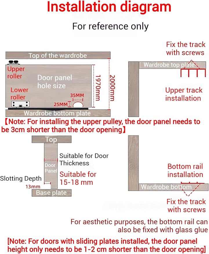 Heavy-Duty Triple Rail Sliding Door Hardware Kit - Adjustable 3-Panel Track System for Closet Doors, 200cm/78.7in, Easy Installation, Durable Aluminum