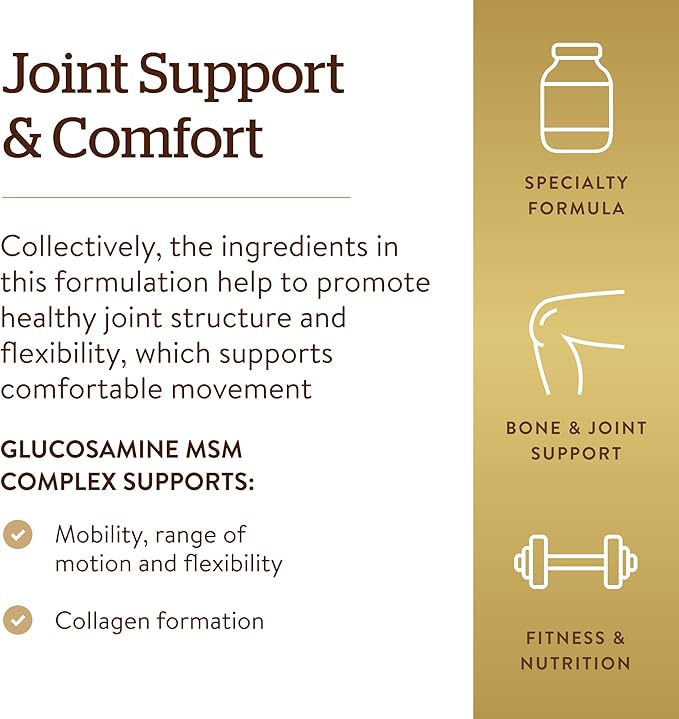 Solgar Glucosamine MSM Complex, 120 Tablets - Promotes Healthy Joints - Supports Range of Motion & Flexibility - Supports Collagen - Shellfish-Free - Gluten Free, Dairy Free, Kosher - 40 Servings
