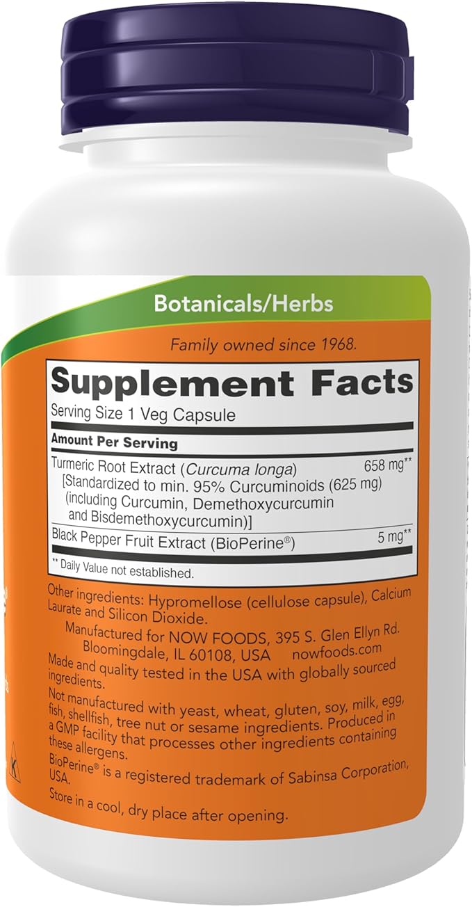 Now Supplements, Turmeric Curcumin with BioPerine, Immune System Support, Standardized to 95% Curcuminoids, Enhanced Absorption*, 90 Veg Capsules