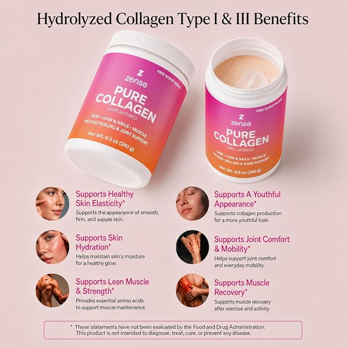 Hydrolyzed Collagen Powder for Women & Men – Organic Type I & III Bovine Collagen Peptides, High Protein – For Bone Strength, Joint Support, Healthy Hair & Glowing Skin - Colágeno Hidrolizado (240 g)