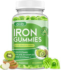 Iron Gummies with Multivitamin, Iron Supplement for Women & Men with Zinc, Vitamin B Complex & C, B12, Folate - Blood Builder & Energy Support for Adults & Kids - Green Apple & Kiwi Filled Gummies