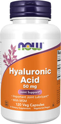 NOW Foods Supplements, Hyaluronic Acid 50 mg with MSM, Joint Support*, 120 Veg Capsules