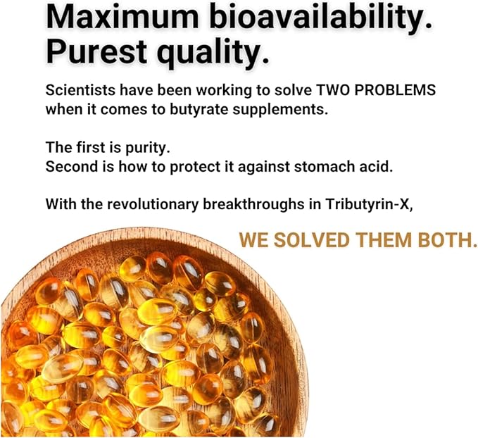 Healthy Gut Tributyrin-X | Most Bioavailable Butyrate Supplement for Gut Health & Leaky Gut Support | 99% Pure w/Zero Odor | 90 Softgels