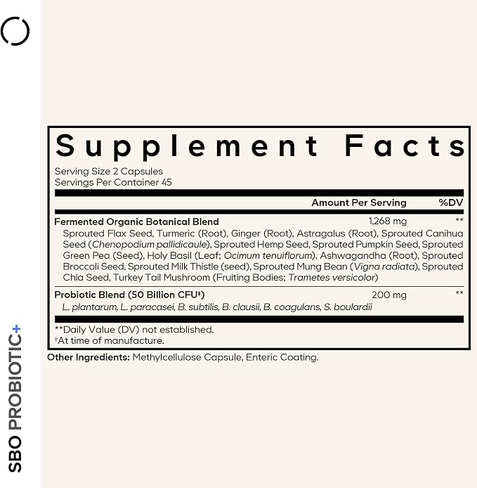 Codeage SBO Probiotics, 50 Billion CFUs Per Serving, Multi Strain Soil Based Organisms Blend and Organic Fermented Botanical Blend, Shelf-Stable, 90 Capsules