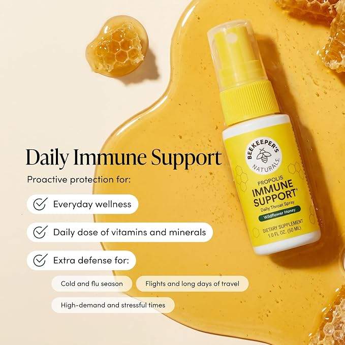 Propolis Throat Spray by Beekeeper's Naturals - 95% Bee Propolis Extract, Natural Immune Support & Sore Throat Relief - Antioxidants, Keto, Paleo, Gluten-Free (1.0 oz)(Pack of 1)
