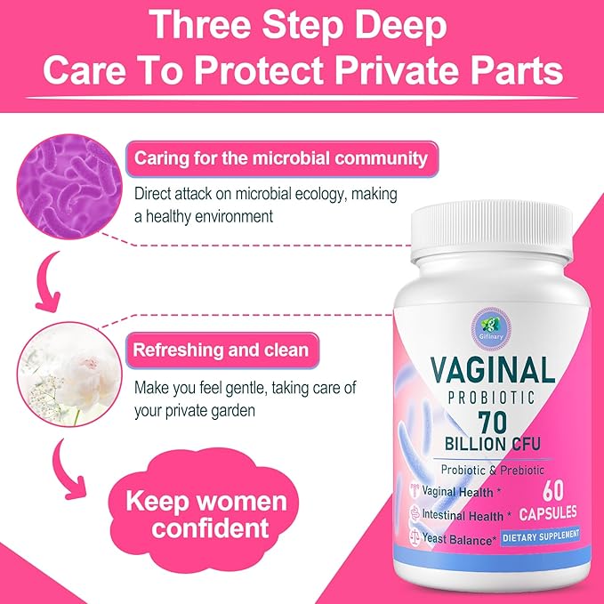 Vaginal Probiotics, PH Balance for Women, 70 Billion CFUs Womens Probiotic for Vaginal health, Urinary, Odor Control, Flor, Ph Balance & Hormone, with Prebiotic & D-Mannose - Shelf Stable, 60 Caps