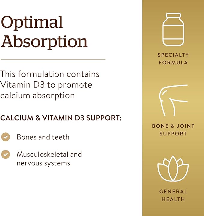 Solgar Calcium Citrate with Vitamin D3, 240 Tablets - Promotes Healthy Bones & Teeth, Supports Musculoskeletal & Nervous Systems - Non-GMO, Gluten-Free, Dairy Free, Kosher - 60 Servings