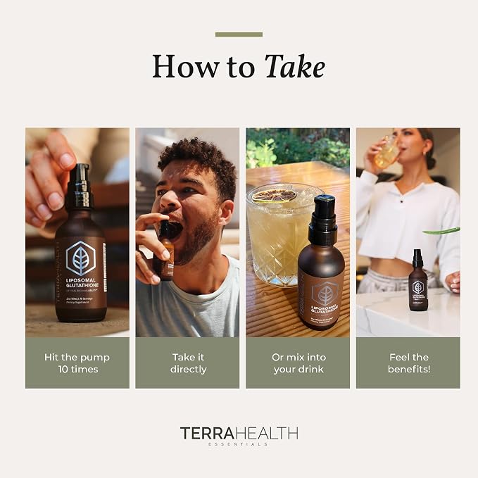 Terra Health Essentials - Liposomal Glutathione - Supports Immunity, Skin, Hair, and Healthy Aging - Maximum Absorption Glutathione Supplements - 30 Day Supply, 2oz