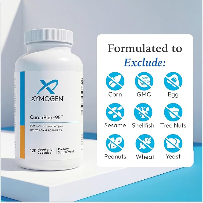 XYMOGEN CurcuPlex-95 - Turmeric Curcumin Supplement for Daily Brain Support* - Enhanced Bioavailability - Non-GMO, Gluten-Free, Vegan - 120 Capsules