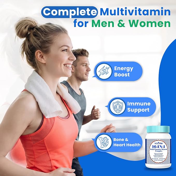 16-in-1 Vitamin B Complex Multivitamin for Women & Men, Methylated B12, Vitamin D3 + K2, Iron, Zinc, Choline & Inositol, Daily Energy, Focus & Immune Support, 120 Vegan Capsules