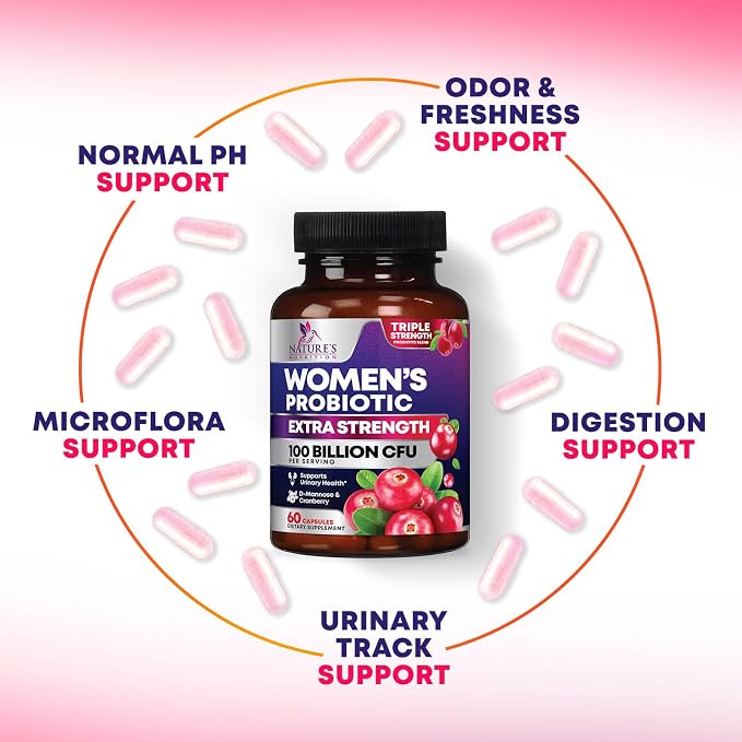 Probiotics for Women - Probiotic Blend 100 Billion CFU Per Serving - Women's Probiotic for Targeted Vaginal & Digestive Health Support - 16 Strains, Cranberry, Prebiotics - Bottled USA - 60 Capsules