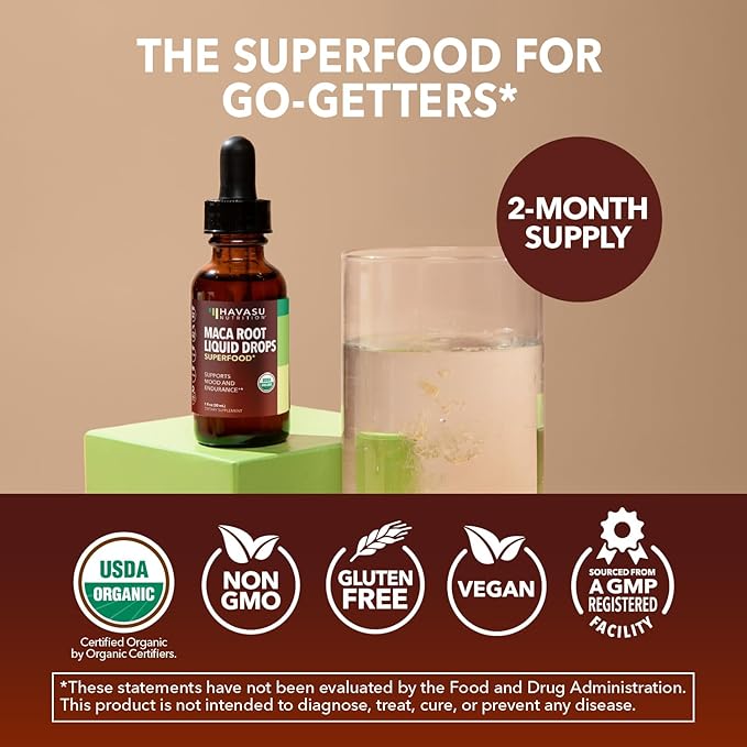 Organic Maca Root Liquid Drops - Supports Hormone Balance, Mood, and Energy in Women and Men - Lepidium Meyenii to Support Performance and Vitality - Non-GMO, Vegan, Unflavored - 60 Servings