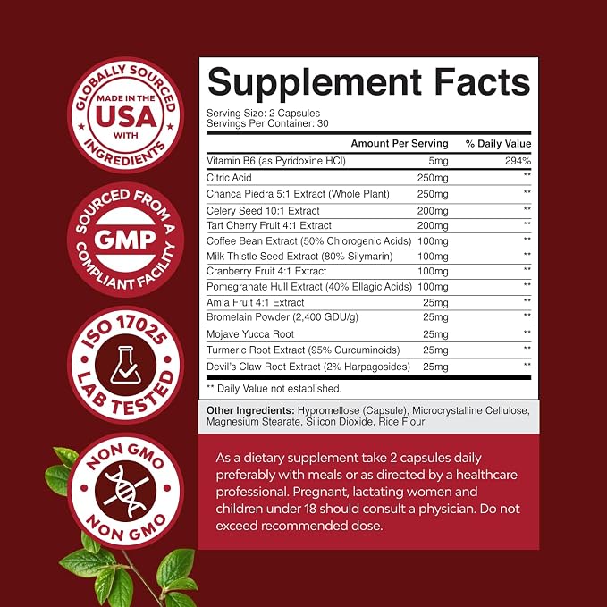 Green Coffee Bean Extract for Uric Acid Cleanse & Detox - Green Coffee Beans with Turmeric, Tart Cherry & Celery Seed for Adults - Daily Uric Acid Flush for Joints Support & Kidney Cleanser – 60 Ct