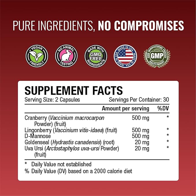 Approved Science® Uritrac™ - UTI Support - Cranberry, D-Mannose, Lingonberry - Vegan Friendly - 60 Capsules per Bottle - Pack of 2