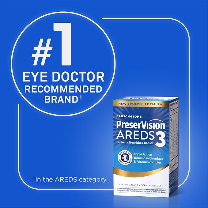 PreserVision AREDS3 Eye Vitamins, #1 Eye Doctor Recommended Brand, AREDS 2 Formula with 8 B-Vitamin Complex, Promotes Healthy Cellular Eye Function*, 3-in-1 Macular Supplement, 60 Softgels