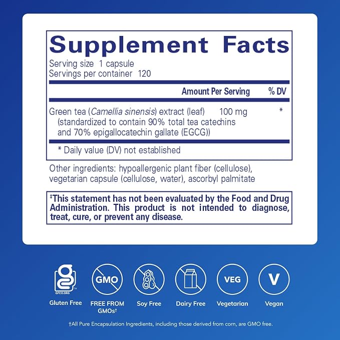 Pure Encapsulations Green Tea Extract (Decaffeinated) | Hypoallergenic Antioxidant Support for All Cells in the Body* | 120 Capsules