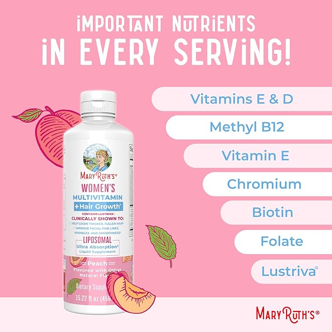MaryRuth's Liquid Nighttime Multimineral (Coconut, 32oz) & Women's Multivitamin + Hair Growth Liposomal (Peach) | Clean Label Project Verified® | Vegan | Beauty, Bedtime Routine, & Overall Health
