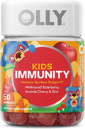 OLLY Kids Immunity Gummy, Immune Support, Wellmune, Elderberry, Vitamin C, Zinc, Chewable Supplement, Cherry - 50 Count