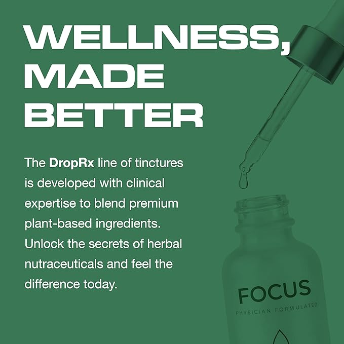 DropRx Focus, Liquid Drop Supplement for Memory, Brain Support, Clarity & Focus - Ginkgo Biloba and Ginseng Organic Herbal Blend - Made in USA by Dr. Nicole Saphier (2fl.oz)