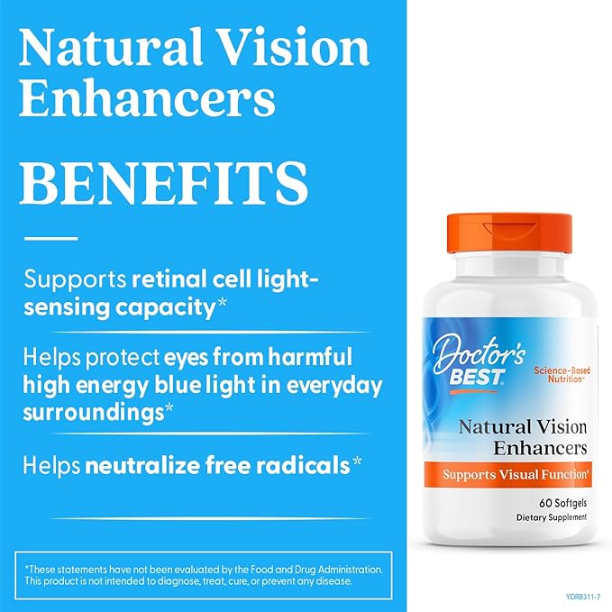 Doctor's BEST Natural Vision Enhancers contain Lutemax 2020, Supports Eye Health, Sharper Vision, Helps Filter Out Blue-Light, 60 Softgels