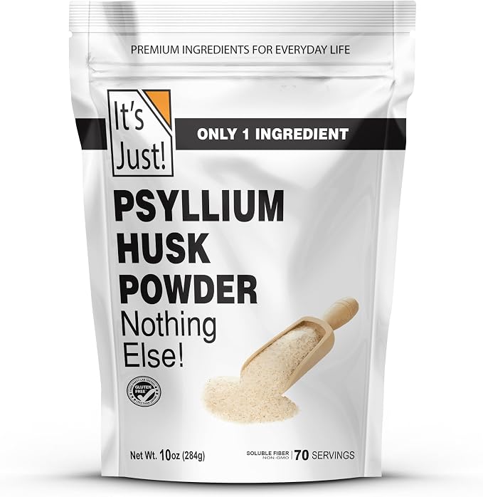 It's Just! - Psyllium Husk Powder, GLP-1 Friendly, Easy Mixing Dietary Fiber, Cleanse Your Digestive System, Finely Ground Powder, Ideal for Keto Baking, Non-GMO (Unflavored, 10oz (Pack of 1))