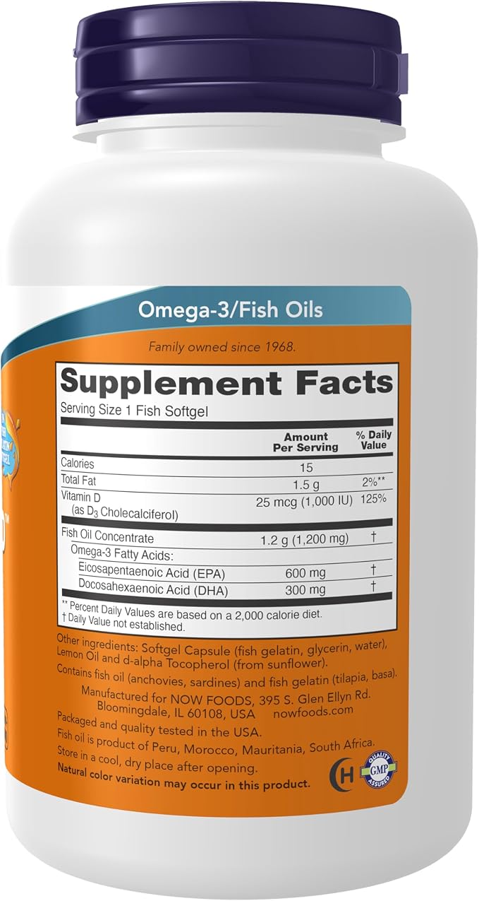 NOW Supplements, Ultra Omega 3-D™, Omega-3 Fish Oil + Vitamin D-3, Cardiovascular Support*, 90 Softgels