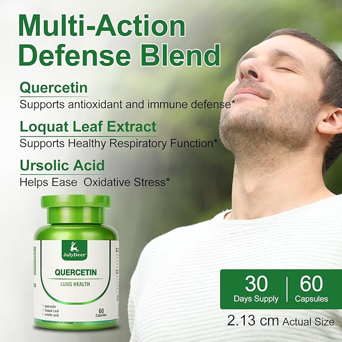 JulyDeer Quercetin 400 mg with Loquat Leaf Extract, Ursolic Acid 120 Capsules, Healthy Immune Support Supplements, High Bioavailable Flavonoids, Natural Antioxidant – Non-GMO, No Gluten - 2 btls