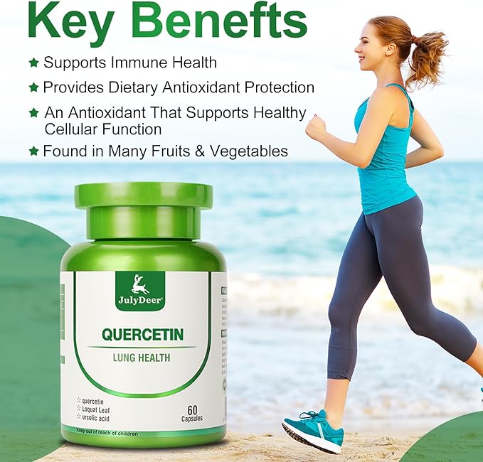 JulyDeer Quercetin 400 mg with Loquat Leaf Extract, Ursolic Acid 120 Capsules, Healthy Immune Support Supplements, High Bioavailable Flavonoids, Natural Antioxidant – Non-GMO, No Gluten - 2 btls