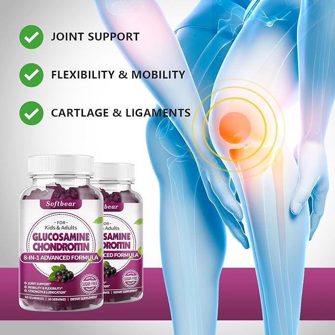 softbear Glucosamine Chondroitin Gummies, Sugar Free Glucosamine Chondroitin MSM Supplement with Elderberry Turmeric Supports Joint Health & Antioxidant, Elderberry Flavored 60 Count