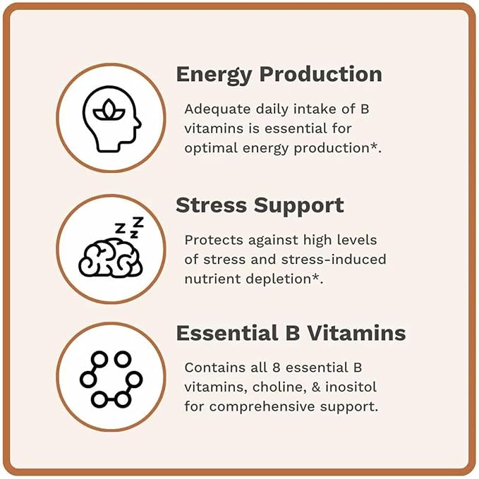 Utzy Naturals Vitamin B Complex | Contains All 8 Essential B Vitamins | with Choline and Inositol | 60 Capsules