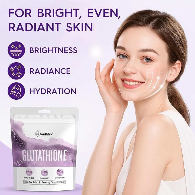 Glutathione Supplement – Skin Brightening Formula with Vitamin C, Niacinamide, Licorice Extract, Collagen & Hyaluronic Acid – for Skin Brightness, Radiance & Hydration – 180 Tablets