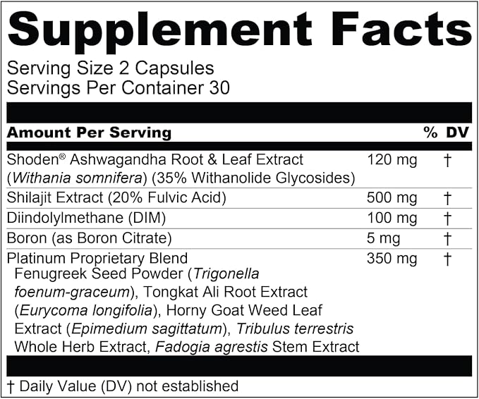 Essential Elements T-Hero Platinum Male Health Supplement for Mens Health - Muscle Growth Support & T-Health with Shoden Ashwagandha, Shilajit, DIM & More - Gym Supplements for Men - 120 Caps