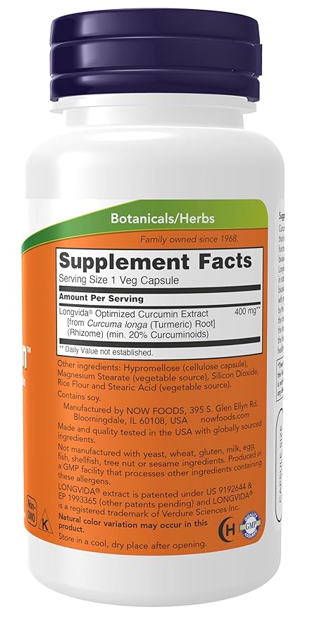 NOW Supplements, CurcuBrain™ 400 mg with Longvida® Optimized Curcumin, 50 Veg Capsules