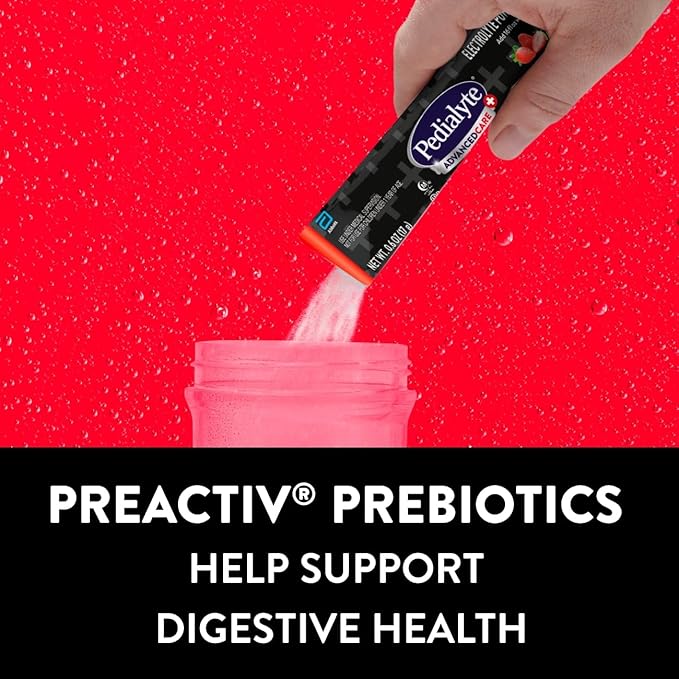Pedialyte AdvancedCare Plus Electrolyte Powder, Has 33% More Electrolytes and PreActiv Prebiotics, Strawberry Freeze, 6 Powder Packets (Pack of 3)