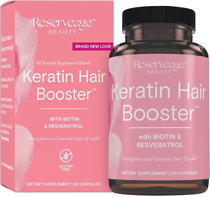 Reserveage Beauty Keratin Hair Booster with Biotin & Resveratrol - Hair & Nail Growth Supplement for Women - Supports Healthy Thickness & Shine with Biotin - 60 Capsules (30 Servings)