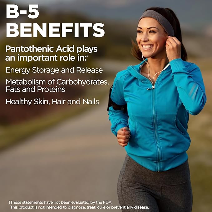 KAL Pantothenic Acid 1000mg Supplement for Men & Women - Vitamin B5 1000 mg, Supports Cellular Energy Metabolism, Nerve Function, Sustained Release, Vegan - 100 Tablets