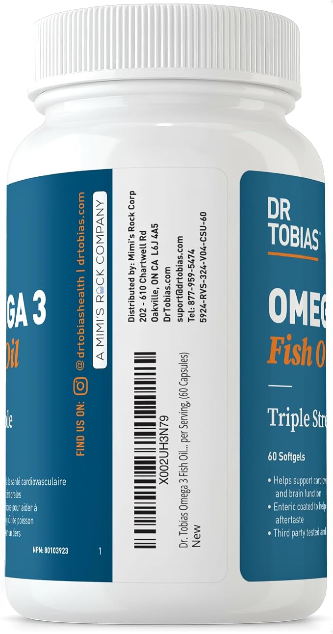 Dr. Tobias Omega 3 Fish Oil 2000mg Triple Strength with 800mg EPA 600mg DHA Per Serving | Fish Oil Omega 3 Supplements for Heart Brain & Immune Support - 60 Softgels (30 Servings)