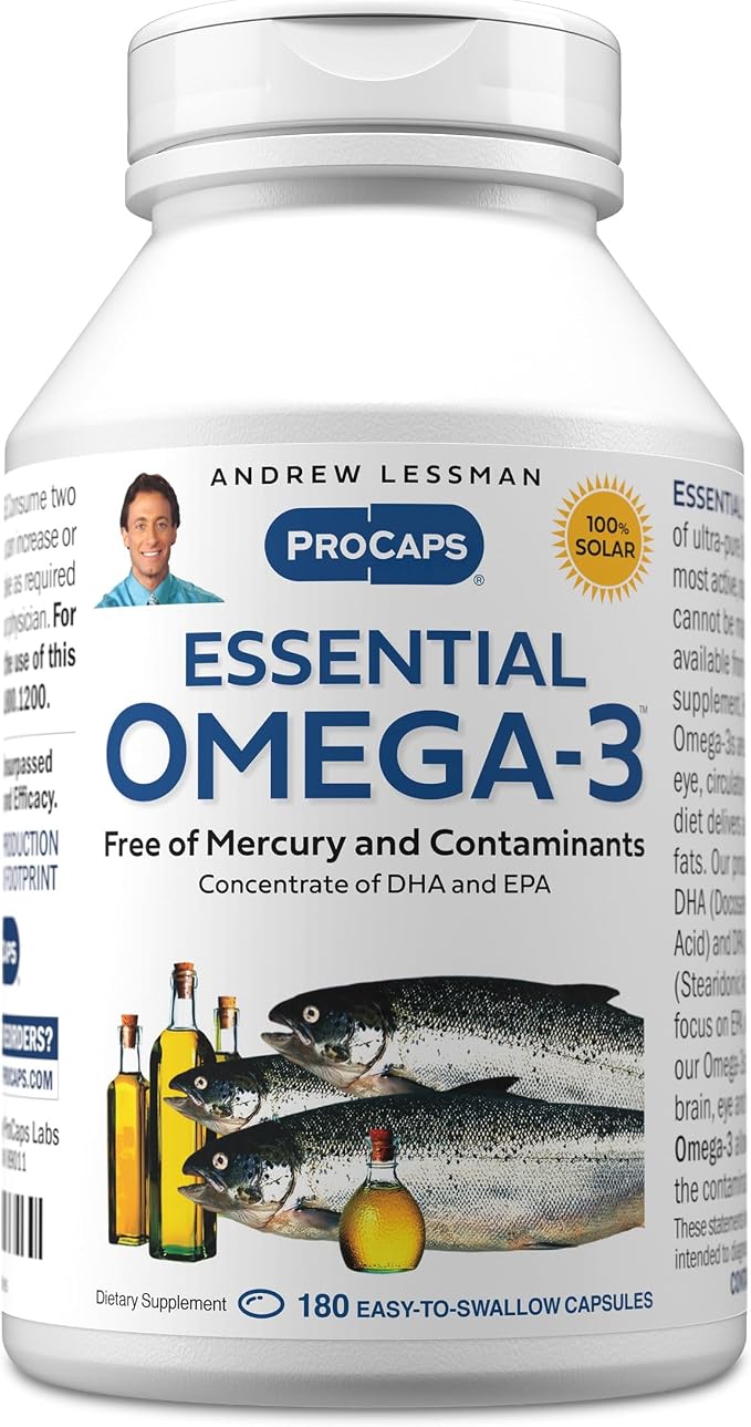 ANDREW LESSMAN Essential Omega-3 Unflavored - 180 Softgels - Ultra-Pure, High Potency Omega-3 Oils. High DHA, No Stomach Upset, No Contaminants, No Mercury. Small Easy to Swallow Softgels