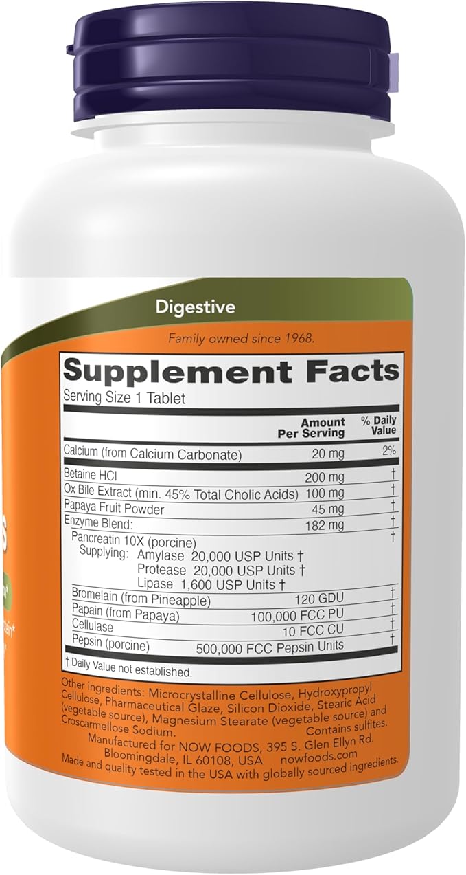 NOW Foods Supplements, Super Enzymes, Formulated with Bromelain, Ox Bile, Pancreatin and Papain, 180 Tablets