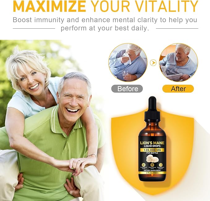 Lions ManeMushroom Drops – Brain Supplement 120,000 MG, Memory Focus & Immunity Vitamins, Plant Extract 2Oz
