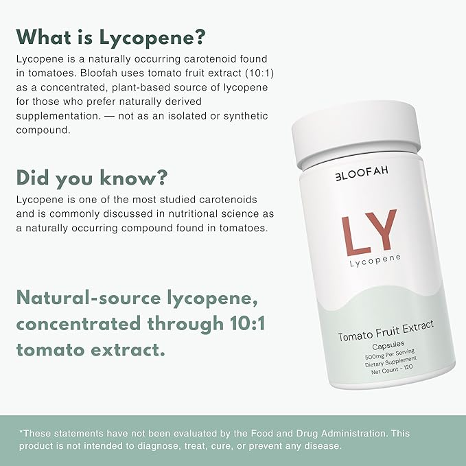 500mg Lycopene Supplement Tomato Extract 10:1 Capsules - 120 Count | 100% Pure, Non-GMO & Gluten Free Formula | Natural Carotenoid Supplement for Health and Wellness Support