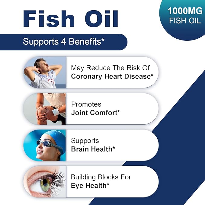 2 Bottles of Omega 3 Fish Oil Concentrate Supplement 1000 mg, with EPA and DHA, Support Heart, Joint, Brain, and Eye Health, 400 Softgels
