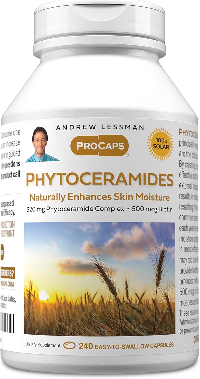 ANDREW LESSMAN Phytoceramides with Biotin 240 Softgels - Skin’s Vital Natural Internal Moisturizer. Naturally Enhances Soft, Smooth, Radiant Skin. No Additives. Small Easy to Swallow Softgels