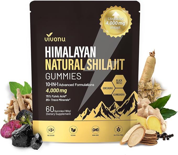 Shilajit for Men & Women Gummies | 4000mg High Potency 10-in-1 Formula with Pure Himalayan Shilajit, Ashwagandha, and 75% Fulvic Acid | Sugar-Free Vegan, 85+ Trace Minerals