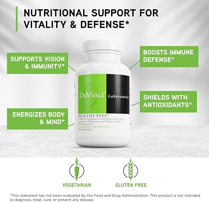 DAVINCI Labs Healthy Eyes - Dietary Supplement to Maintain Healthy Visual Function and Support Eye Health* - with Vitamins, Minerals, Lutein, Lycopene, Zeaxanthin and More - 90 Vegetable Capsules