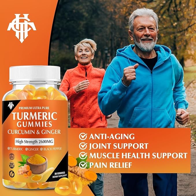 Turmeric Curcumin Gummies (6 Pack) - Turmeric Curcumin Supplements with Ginger & Black Pepper Gummies for Immune Muscle Support Healthy Skin - Vegan, Gluten Free, Low Sugar - for Adults