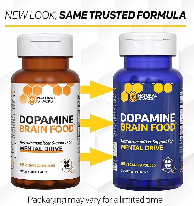 NATURAL STACKS Dopamine Brain Food - 650mg L-Tyrosine Supplement - Dopamine Supplement for Focus & Mental Drive - Supports Mental Energy - Neurotransmitter Support with B Vitamins - 120 Capsules