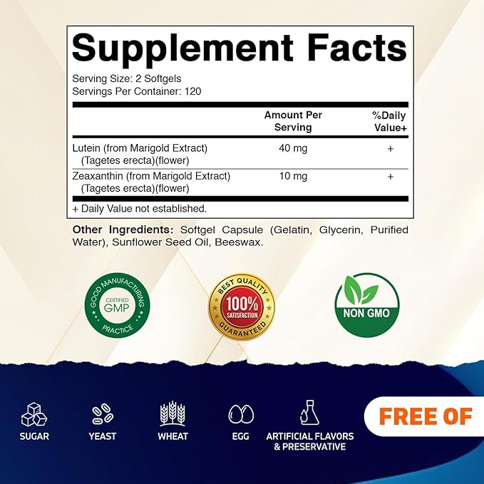 Vitamatic Lutein 40mg with Zeaxanthin 10mg, Eye Health Support Supplement, 240 Softgels