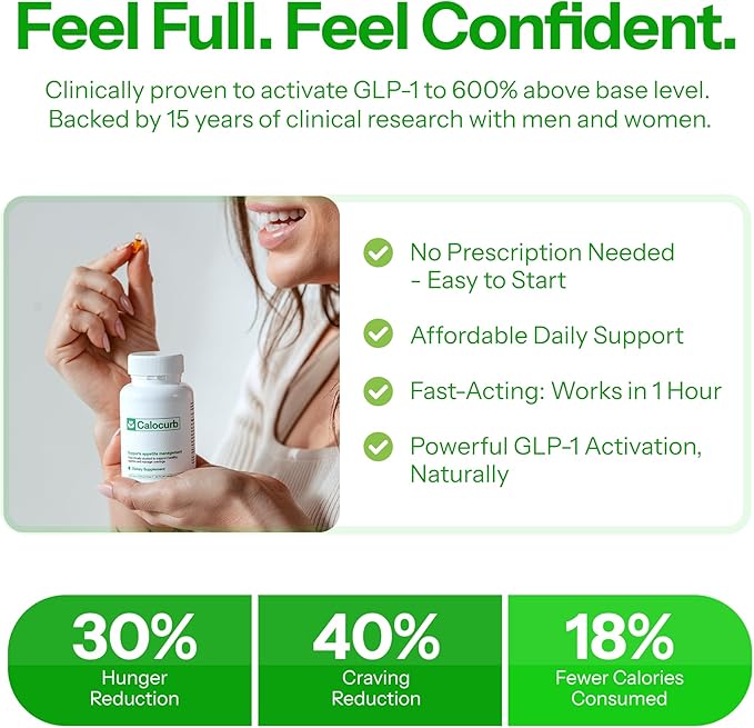 Calorie Control Supplement 6X Natural GLP-1 Support, Official & Patented Amarasate Formula, Plant Based Dietary GLP1 Supplement, Manages Appetite, Hunger & Cravings, 1 Month Average Supply, 90 Count